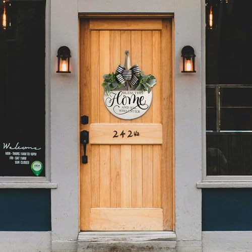 Welcome Sign for Front Door, 12-Inch Round Rustic Wooden Door Hanger Decor