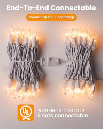 Clear Christmas Lights 100 Count Incandescent Mini String Lights, White Wire