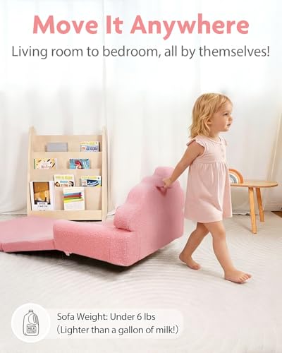 2-in-1 Fold Out Kids Couch, Pink Unicorn Toddler Lounger Chair