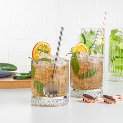 Restaurantware Bar Lux 5 Inch Stainless Steel Spoon Straws, Reusable Cocktail Stirring Spoons