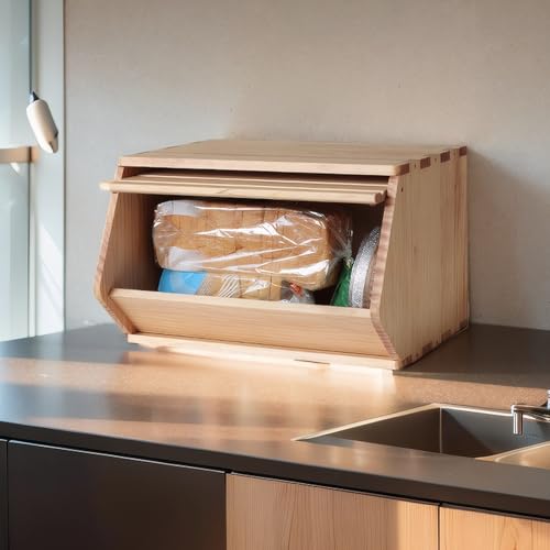 Stackable Solid Pine Wood Storage Bin with Front Door and Lid, 15.5-Inch