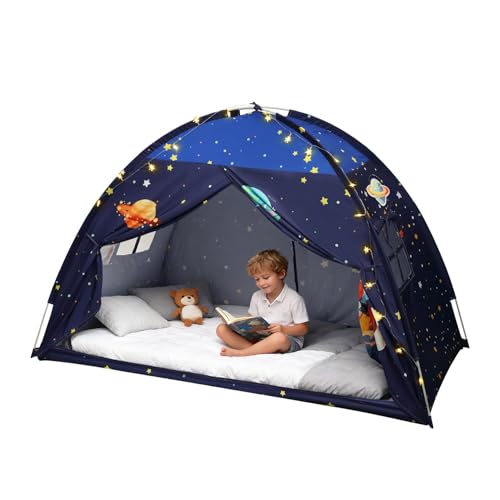 Kids Twin Bed Tent Canopy with Star Lights - Indoor Blackout Privacy Playhouse