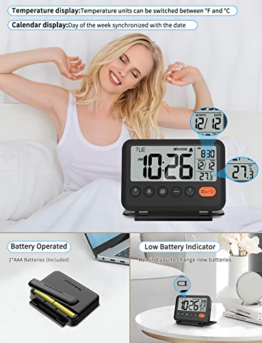 Foldable Digital Travel Alarm Clock with Backlight & Temperature Display
