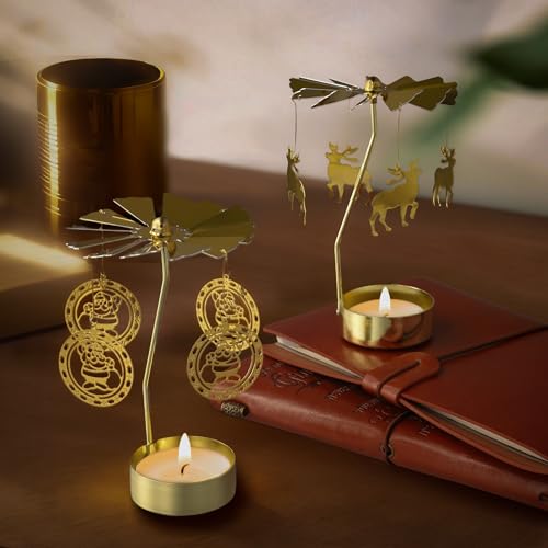 Rotary Candle Holder 2-Pack - Gold Spinning Tea Light Holder for Christmas