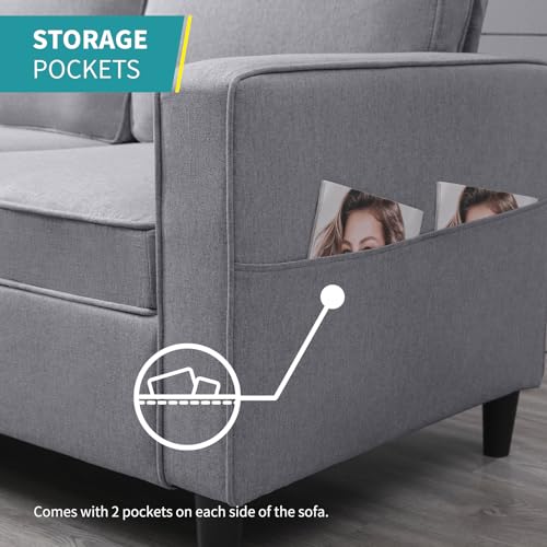 78-Inch L-Shaped Sectional Sofa with Storage Ottoman and Side Pockets