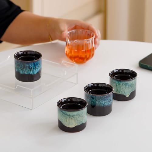 Ceramic Espresso Cups Set of 2 - 2.5oz Demitasse Shots - Full Magic Blue
