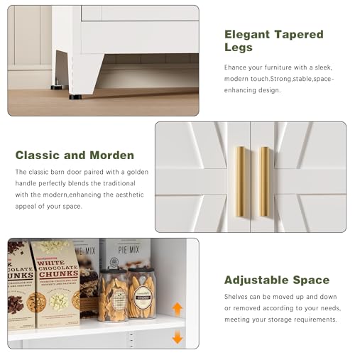 61-Inch Farmhouse Storage Cabinet with 2 Barn Doors and Adjustable Shelves