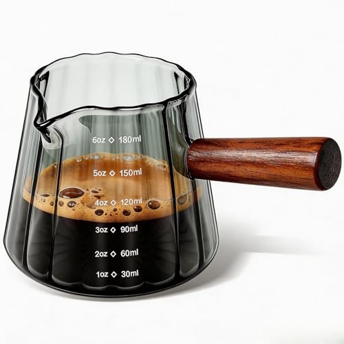 Olvini Gray 6oz Espresso Cups with V-Shaped Pour Spout and Wooden Handle
