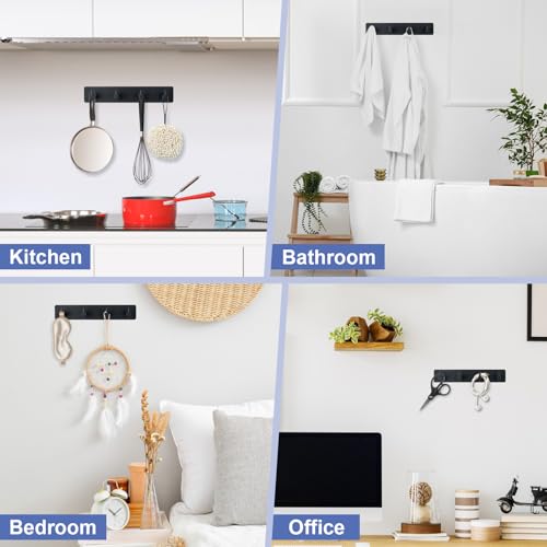 Wall-Mounted Key Holder with 4 Hooks - Adhesive Metal Key Rack for Entryway