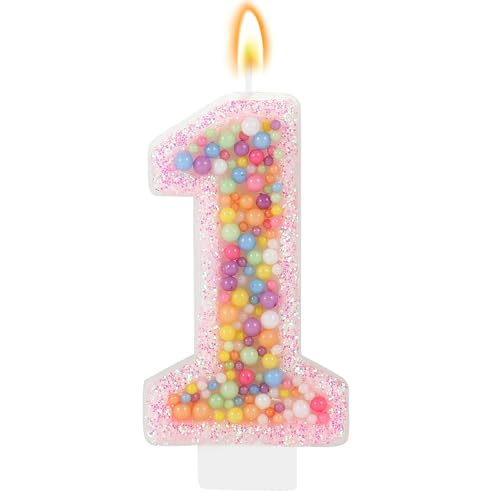 Pastel Pink Macaron Number 1 Birthday Candle with Holder - Cake Topper