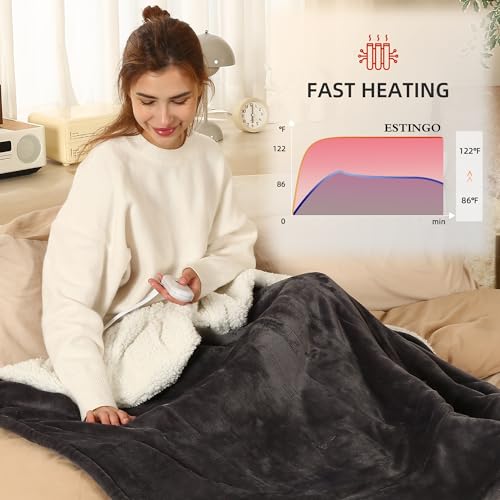 Electric Heated Throw Blanket - 50"x60", 5 Heating Levels, Auto Off, Dark Gray