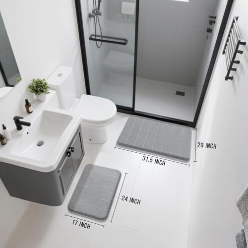 Yimobra Memory Foam Bathroom Rug Set 2-Piece - Absorbent Non-Slip Gray