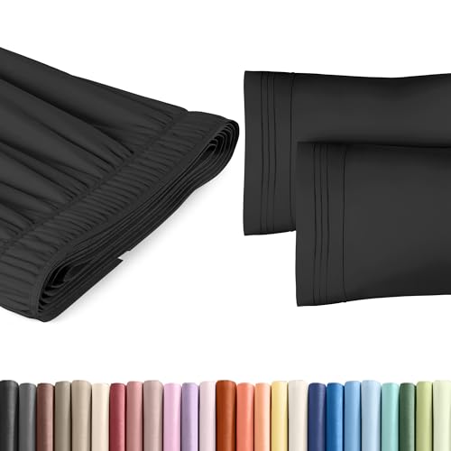Twin Size Wrap Around Bed Skirt and 2 Pillowcase Set - 12 Inch Drop Black
