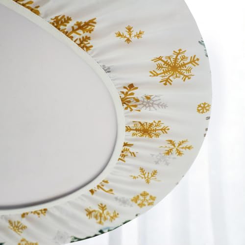 Miffrank Christmas Round Fitted Tablecloth 40-44in with Elastic Edge – Waterproof Snow Reindeer Xmas Tree Pattern