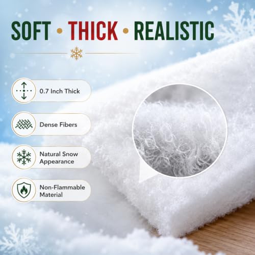 Artificial Snow Blanket Roll 94x31 in - Flame-Retardant White Plush Decor