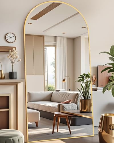 81" x 41" Arched Full Length Floor Mirror, Large Gold Standing Wall Mirror