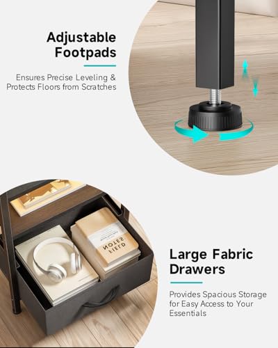 Lazzanto LED Nightstand with Charging Station & 2 Drawers, Black