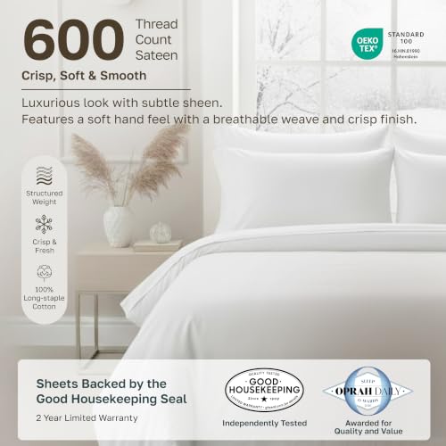 California Design Den 600 Thread Count Queen Sheet Set - 100% Cotton Sateen