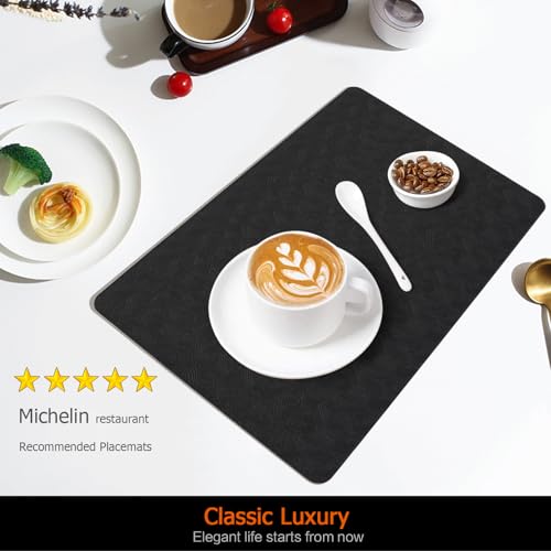 Black Faux Leather Placemats Set of 8, Waterproof Heat-Resistant Table Mats