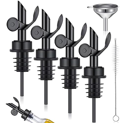 Tioncy 4 Pcs Black Stainless Steel Olive Oil Spouts with Funnel & Brush - Kitchen Pouring Tools