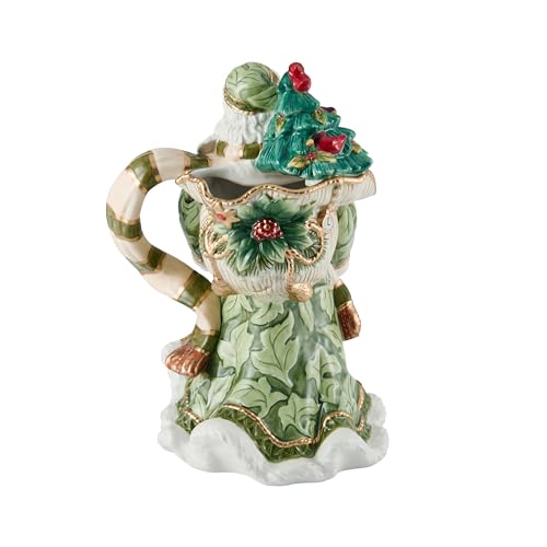 Fitz & Floyd Holiday Santa Pitcher - 48oz Green Ceramic Serving Jug
