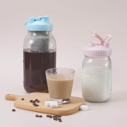 Wide Mouth Mason Jar Pour Spout Lids with Handle - 4 Pack Flip Top Lids