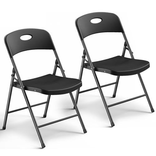 Heavy-Duty Folding Chairs - 2 Pack, Portable Metal Chairs for Indoor & Outdoor