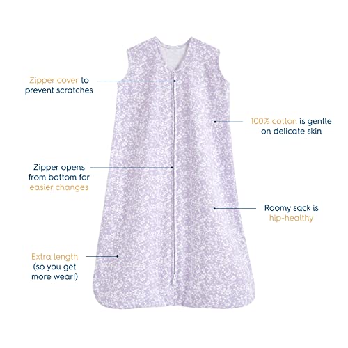 HALO 100% Cotton Wearable Blanket SleepSack, TOG 0.5 - Aster Flowers, Medium