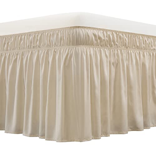 Wrap Around Elastic Bed Skirt - 16-Inch Drop Dust Ruffle (Queen/King, Beige)