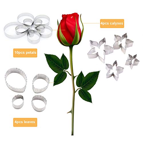 18Pcs Gumpaste Flower Mold Set for Cake Decorating with Rose, Calyx & Leaf Cutters