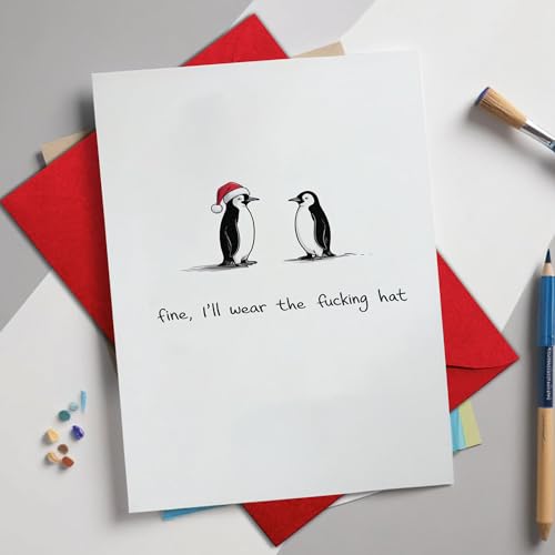 Funny Penguin Christmas Card with Envelope - Hilarious Holiday Greeting for Adults
