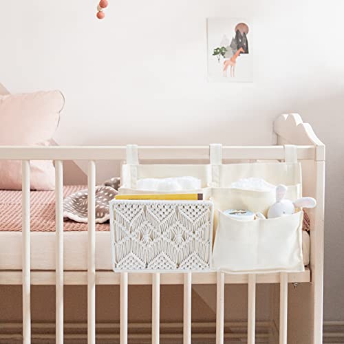 Macrame Bedside Caddy - 7-Pocket Hanging Storage Organizer for Bunk Beds