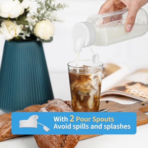 16 oz Glass Bottles with Lids - 8 Pack Reusable Juice and Milk Containers