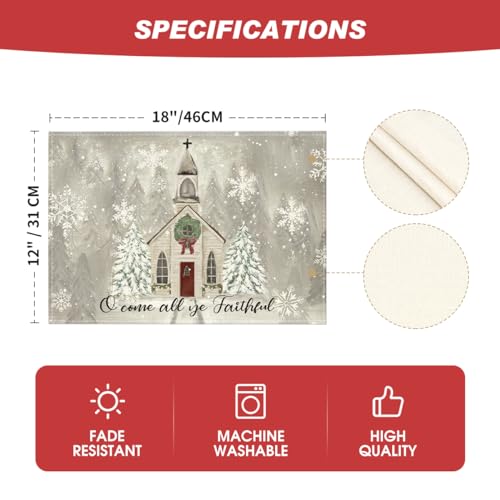 Artoid Mode 12" x 18" Placemats Set of 4 - Christmas Snowflake & Merry Xmas Decor, 100% Polyester