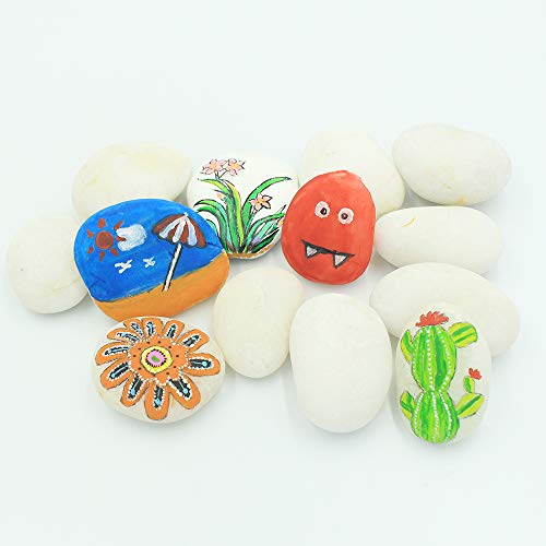 20 Natural White Rocks for Painting - 2"-3.5" Smooth Flat Craft Stones