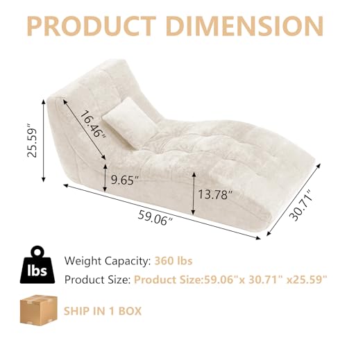 Modern Upholstered Chaise Lounge Chair with Tufted Curved Back, Beige