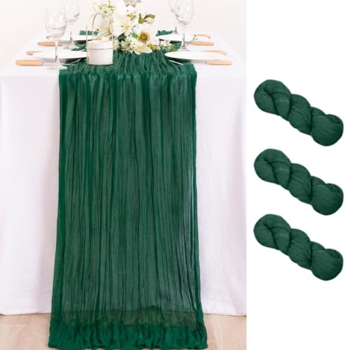 Emerald Green Christmas Cheesecloth Table Runner 10ft 3 Pack - Holiday Home Decor