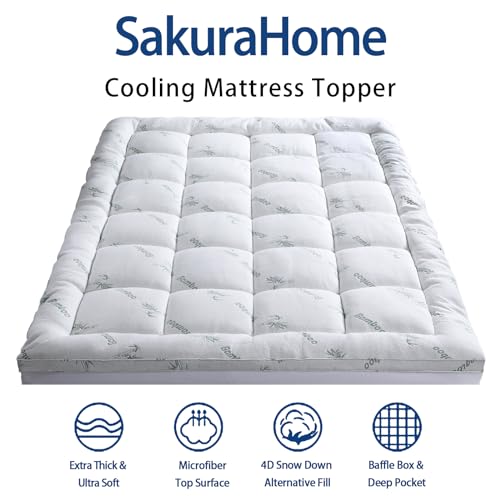 White Twin XL Mattress Topper - Extra Thick Pillow Top, Cooling Bamboo Cover