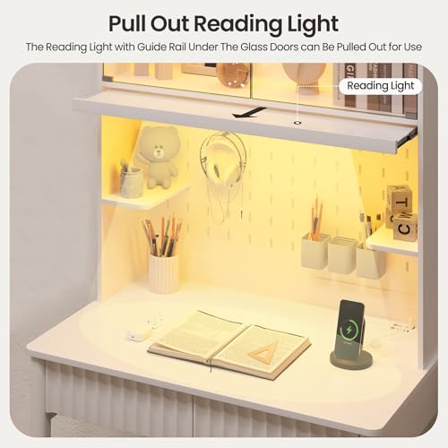 31.5-inch Compact Computer Desk with Hutch, LED Lamp and Charging Station