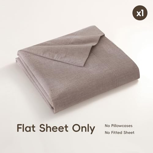 Queen Size Washed Cotton Flat Sheet, Breathable Lightweight Bedding