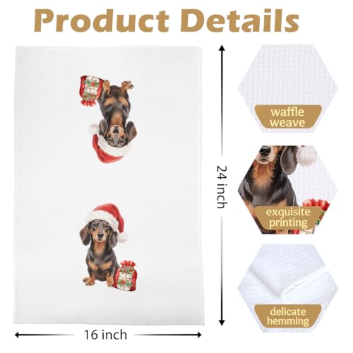 BlissfulAbon Dachshund Christmas Kitchen Towels Set - Weiner Dog Gift, 16x24 Inches, 4-Piece