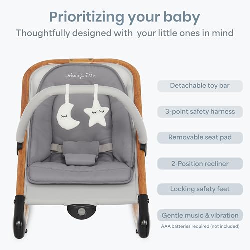 2-in-1 Baby Rocker and Stationary Seat with Vibration and Music, Grey