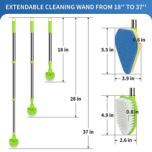 Extendable Shower Scrubber Brush with 37" Long Handle & 4 Cleaning Heads