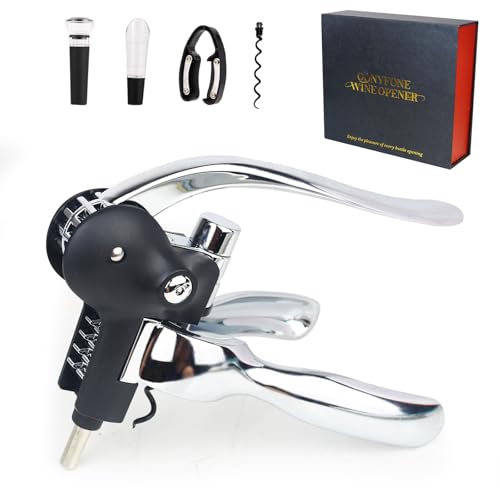 QONYFONE Futura Silver Lever Wine Opener with Gift Box – Easy Corkscrew Set