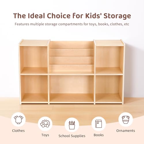 Montessori Kids Bookshelf and Toy Storage Organizer, 5-Compartment Cabinet