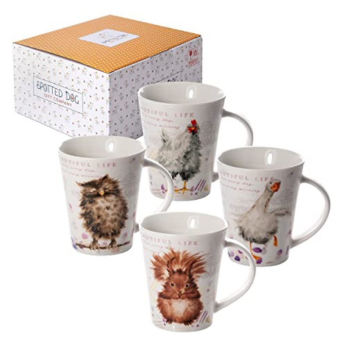Animal Mugs Set of 4 – 12.2 oz Ceramic Coffee & Tea Cups by Spotted Dog Gift Co