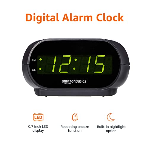 Amazon Basics Small Digital Alarm Clock with LED Display & Nightlight