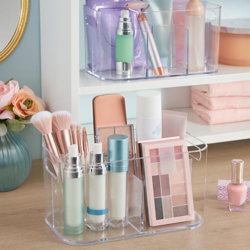 STORi Bliss 5-Compartment Clear Plastic Makeup Organizer Set of 2