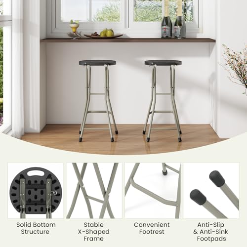 28-Inch Folding Bar Stool, Portable Steel Collapsible Chair with Handle