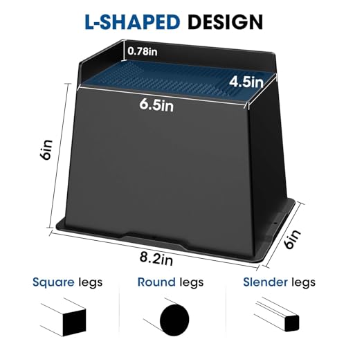 Heavy-Duty L-Shaped Bed Risers - 2 to 6 Inch Height, 4 Pack